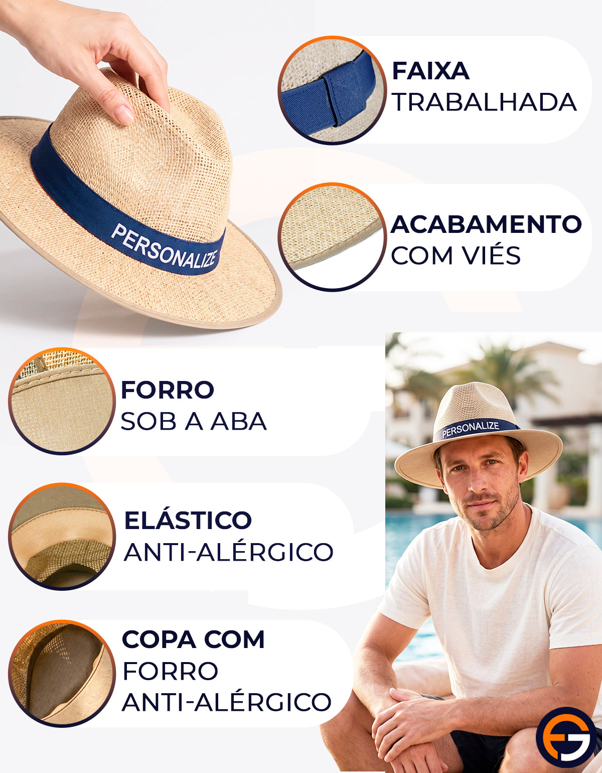 Chapéu de Juta Natural com Forro Interno